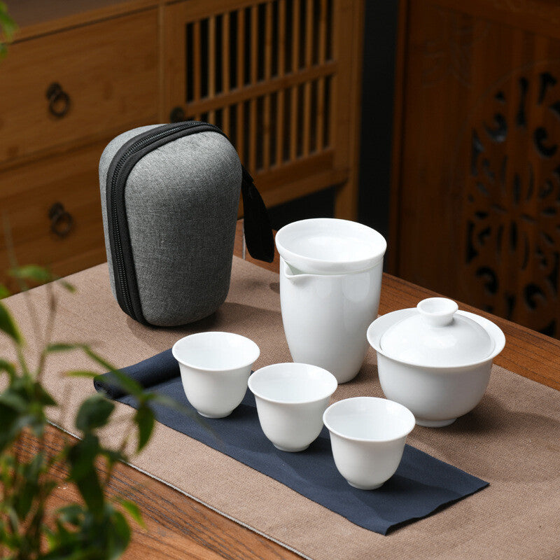Travel Tea Set With Portable Bag Porcelain Gaiwan Matching Tea Cups On Sales New