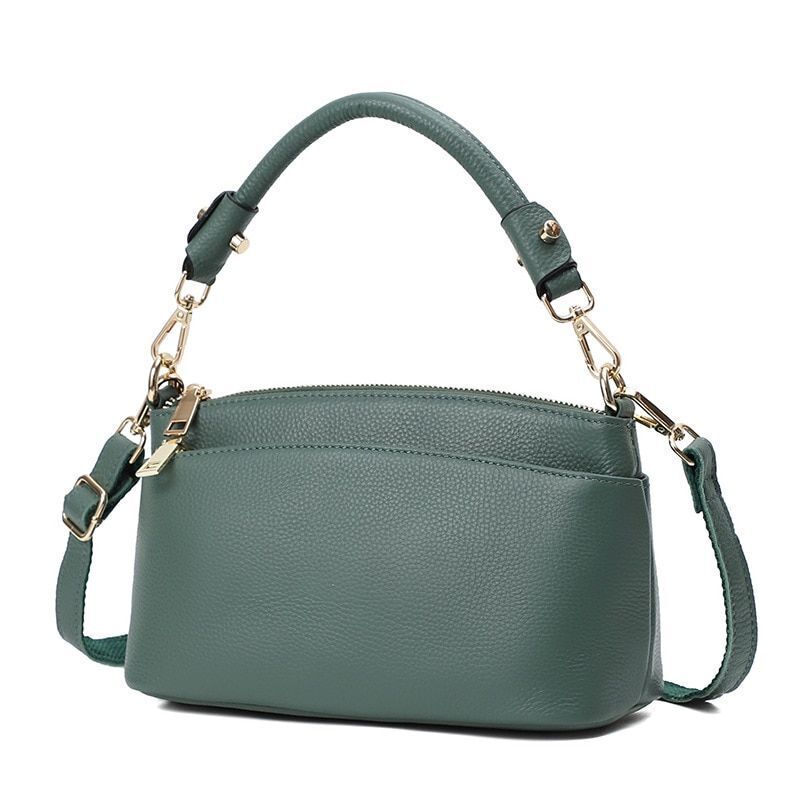 Genuine Leather Bag Women Crossbody Bag Handbag 3 Zippers Cowhide Shell Shape