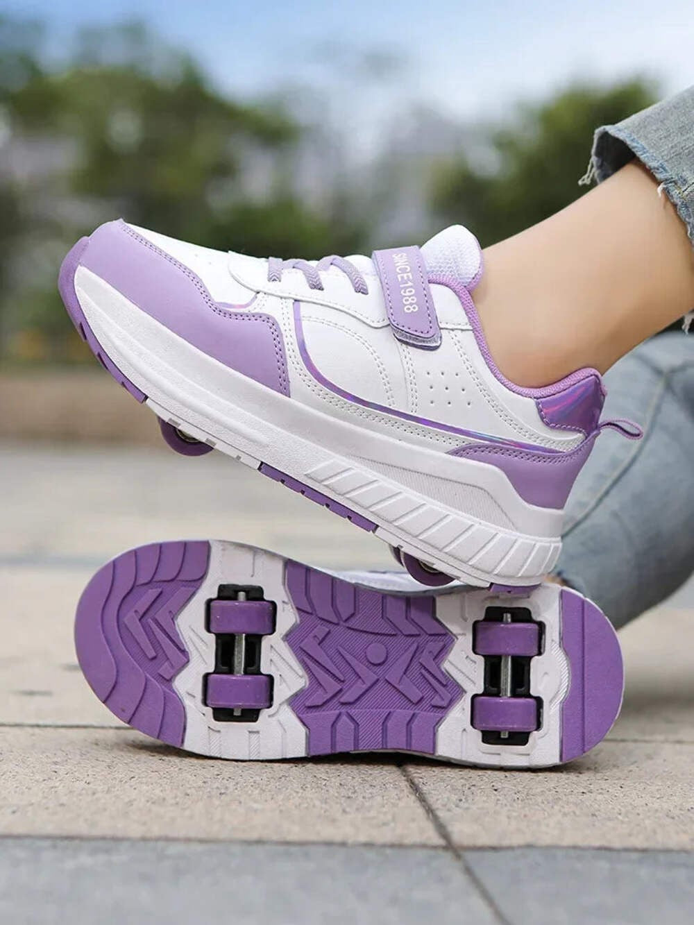 Kids Four-Wheel Roller Shoes PU Leather Sneakers
