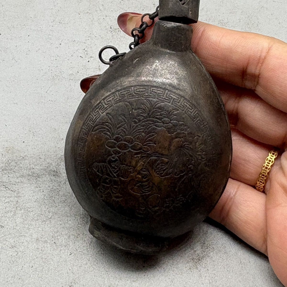 Antique White Copper Snuff Bottle with Children Motif Collectible