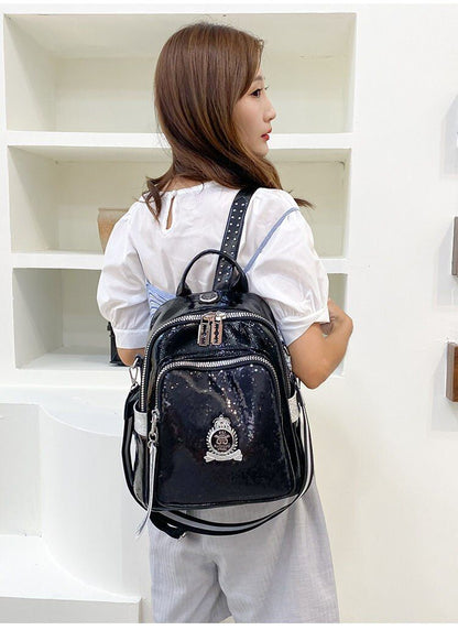 Synthetic Leather Women School Backpacks Black School Bags Retro Traveling 1 PC