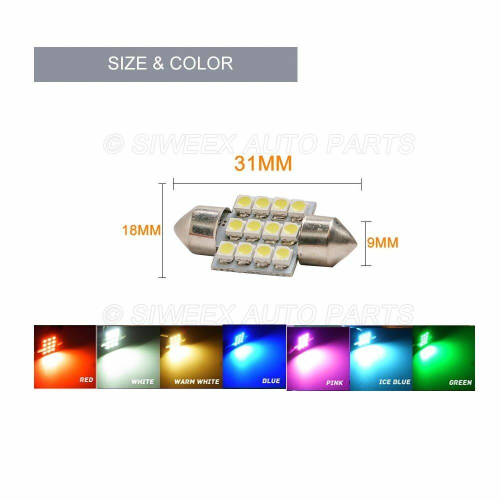 LED Car Interior Lights 31mm 3528 1210 SMD 12 Auto Festoon Dome Map Bulb Lamp 1W