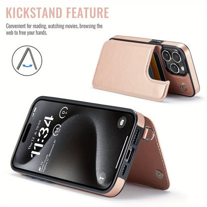 For iPhone 16/15/14/13/12/11 Pro Max Wallet Case with Card Holder Wrist Strap