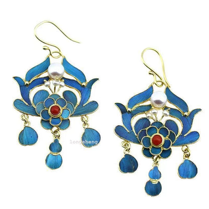 A pair of Chinese antique choked enamel cloisonn é craft earrings