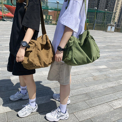 Large Capacity Canvas Shoulder Bag Solid Color School Messenger Bag Travel ⌒