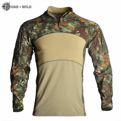 T-Shirt AND Pants Set Camouflage Suit Hiking Trousers Non Slip Silicone Elbow XL