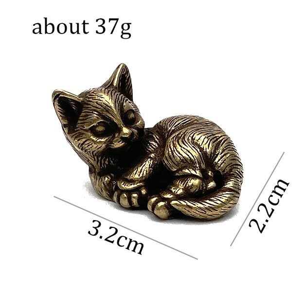 Mini Brass Cute Cat Animal Statue Small Sculpture Tabletop Figurine Home Decor