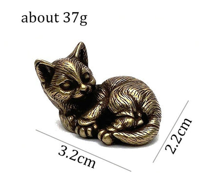 Mini Brass Cute Cat Animal Statue Small Sculpture Tabletop Figurine Home Decor