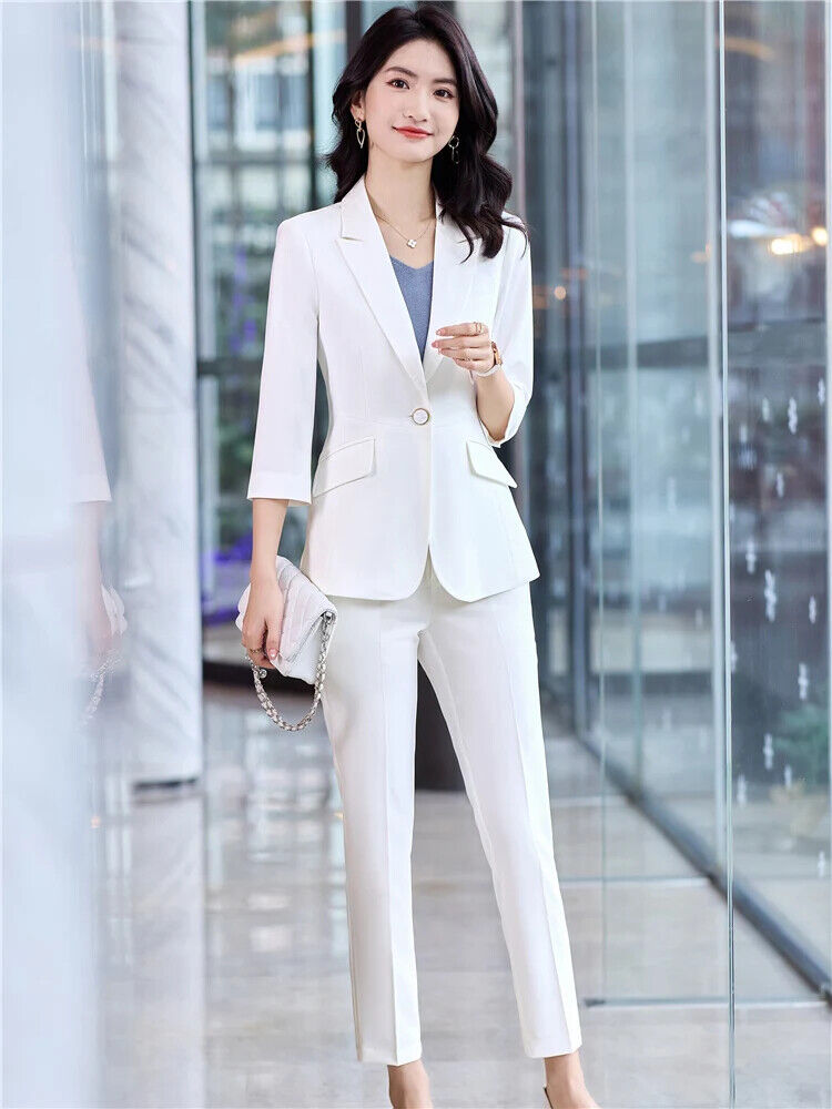 Women's Office Suit Pantsuit Simple Spring Summer Top + Trousers 2 Piece Set