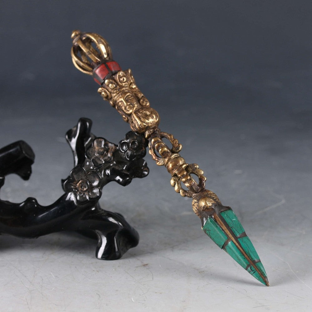 Old Tibetan Buddhism Fane Copper CloisonnePestle Vajra Exorcism Magic Ornament