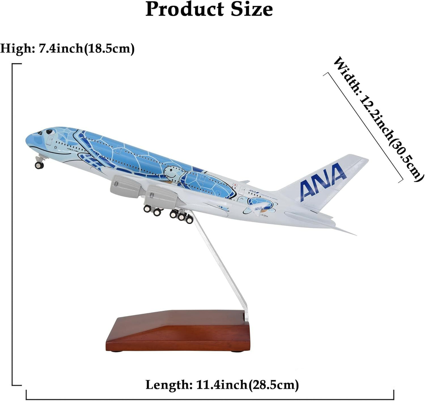 1:255 11.4inch Airbus A380 ANA Sea Turtle Metal Airplane Model Plane Toy Blue