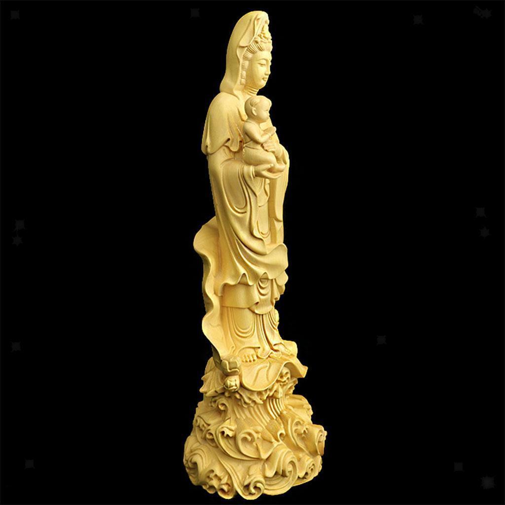 Boxwood Guanyin Sculpture Kwan-Yin Buddha Statue for Home Desktop Decoration