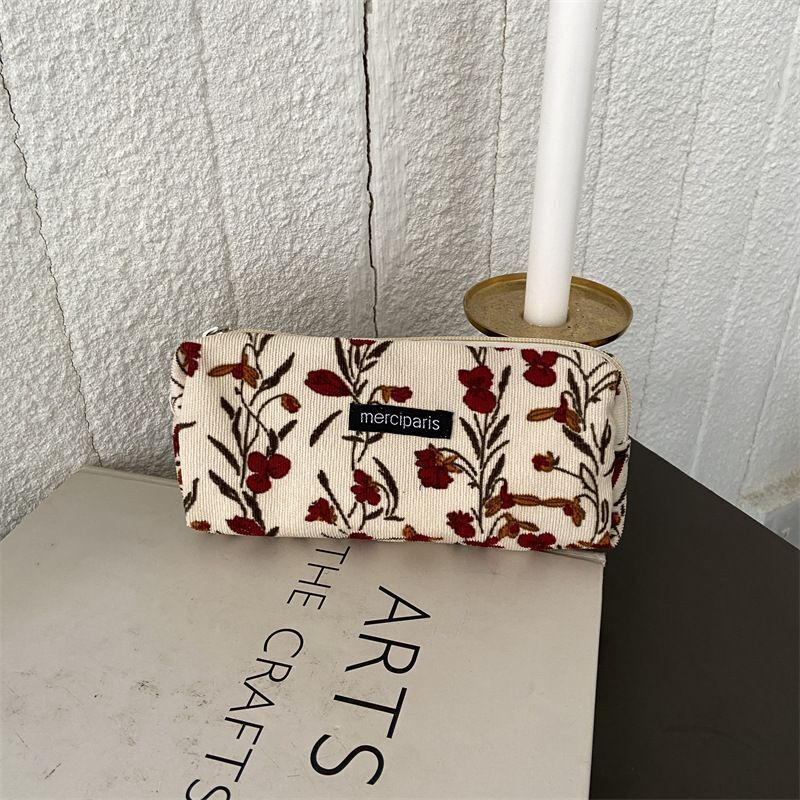 Retro Corduroy Cosmetic Bag Plaid Canvas Leopard Print Storage Purse S/M/L 1 PC