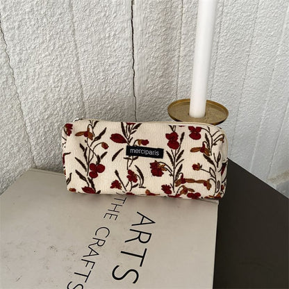 Retro Corduroy Cosmetic Bag Plaid Canvas Leopard Print Storage Purse S/M/L 1 PC