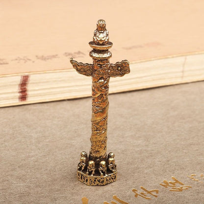 2PCS Brass Huabiao Column Ornament Dragon Pillar Chinese Style Desktop Decor