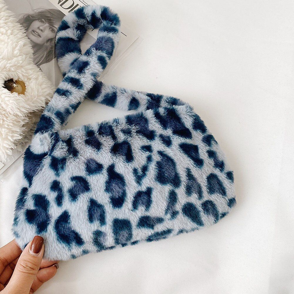 Bag Plush Animal Print Shopper Purse Handbag Shoulder Underarm Bag 250*140*30mm