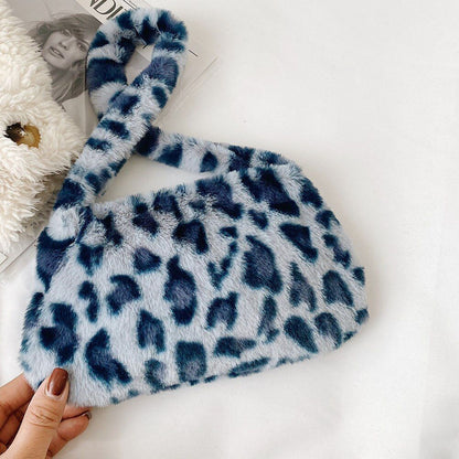 Bag Plush Animal Print Shopper Purse Handbag Shoulder Underarm Bag 250*140*30mm