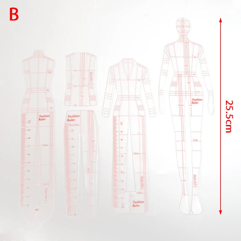 Women Figure 4Pcs Clothing Drawing Template Ruler Model Fashion Sewing Patchwork