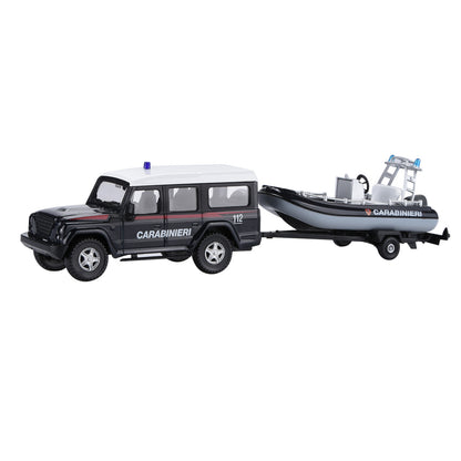 1/43 Coast Guard Police Fire Truck Speedboat Trailer Alloy Model Toy For Kid