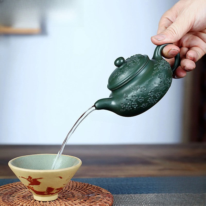 170ml Yixing Purple Clay Handcarved Plum Blossom Pot Tea Kettle Kungfu Teaware