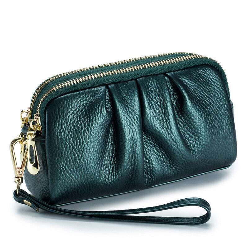 Women Hand Collar Leather Bag Zipper Large Capacity Cowhide Phone Clutch Wallet