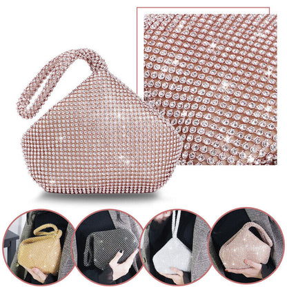 Women Sparkle Diamante Wedding Clutch Purse Prom Evening Party Wrist Bag Handbag