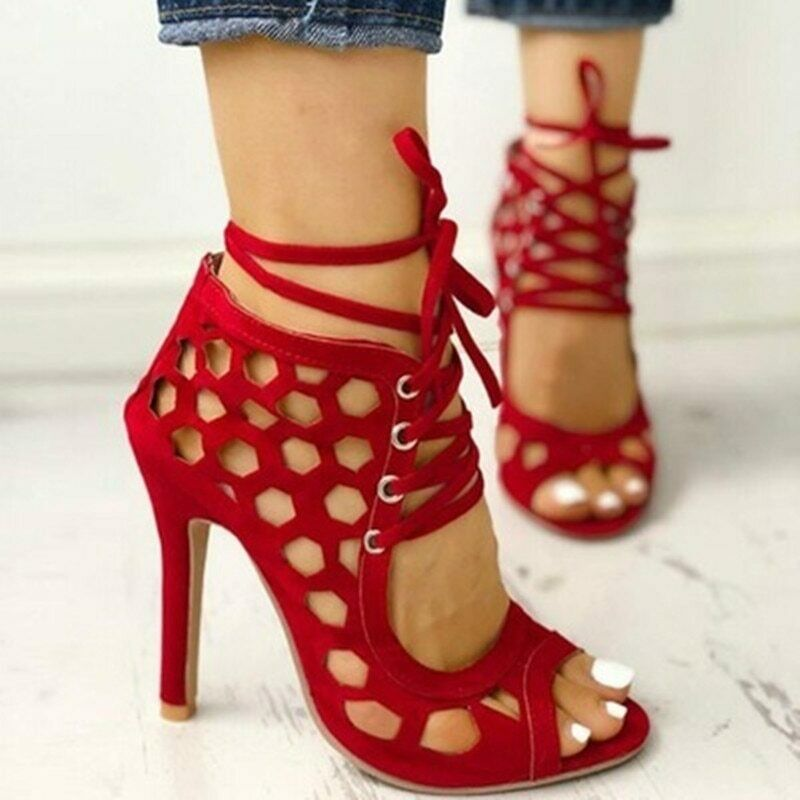 Women Summer High Heels Sandals Peep Toe Hollow-out Stilettos Party Pumps Shoes