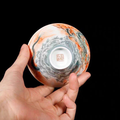 90ml Jingdezhen Porcelain Chinese Tea Cup Glaze Dragon Handmade Kung Fu Teaware