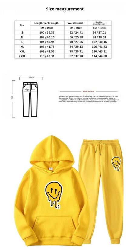 Unisex Winter Fashion Hoodie Set with Smiley Print