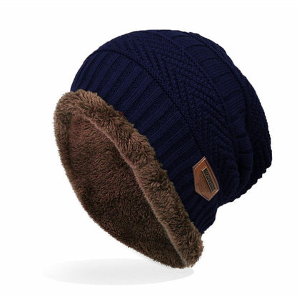 knitted black hats Thick warm and Bonnet Beanie Soft Knitted Cotton Acrylic Blue