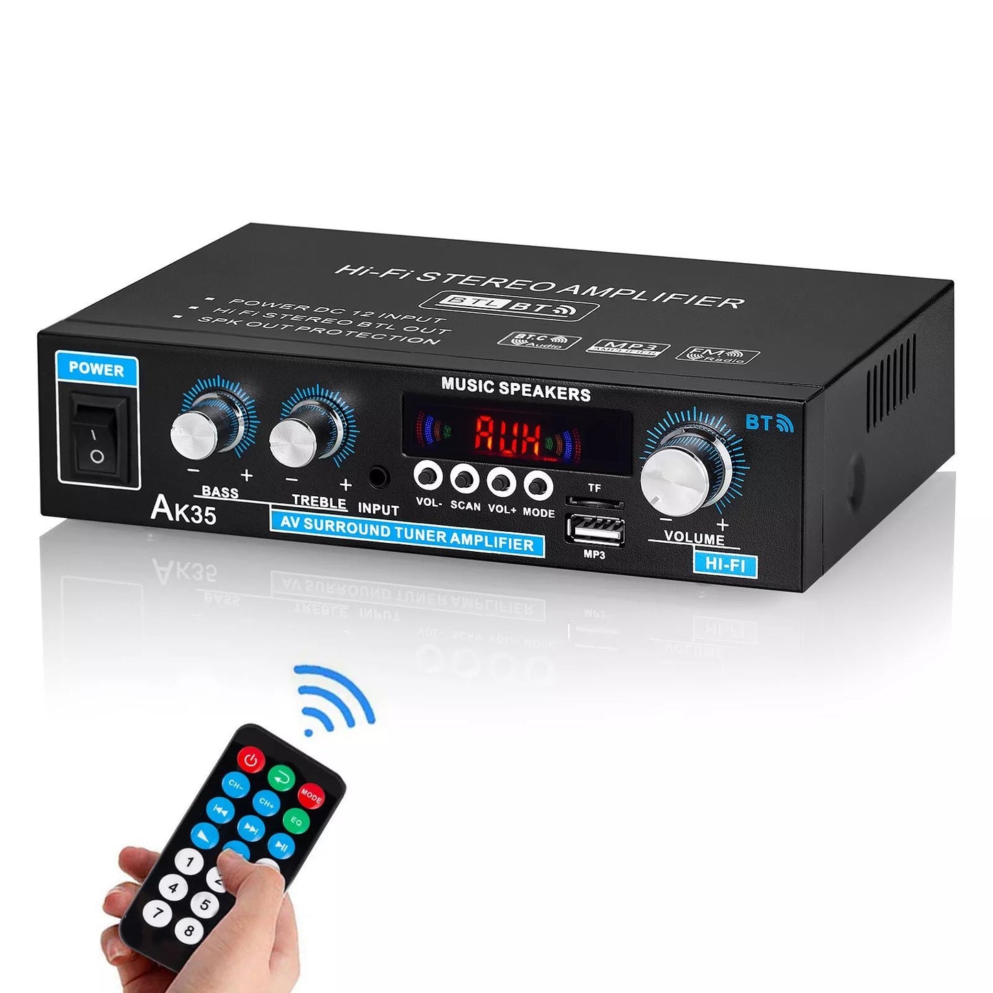 AK35 Mini Bluetooth 5.0 Stereo Audio Amplifier Car Home HiFi Music USB FM AMP