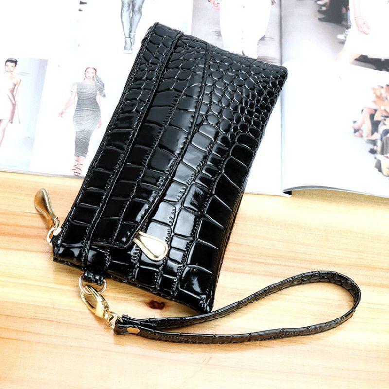 Patent Leather Wallets Fallow Long Double Zipper Wallet Clutch Bag Design Purse