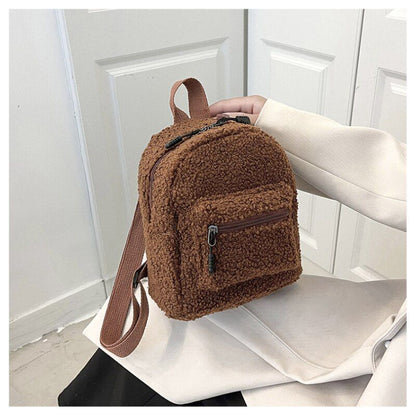 Plush Backpack Solid Color Little Girls Wild Fashion Soft Stylish Small Daypack