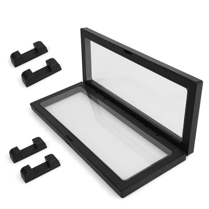 2Pcs 3D Floating Coin Display Frame Box Jewelry Holder Case W/ Stand Kits
