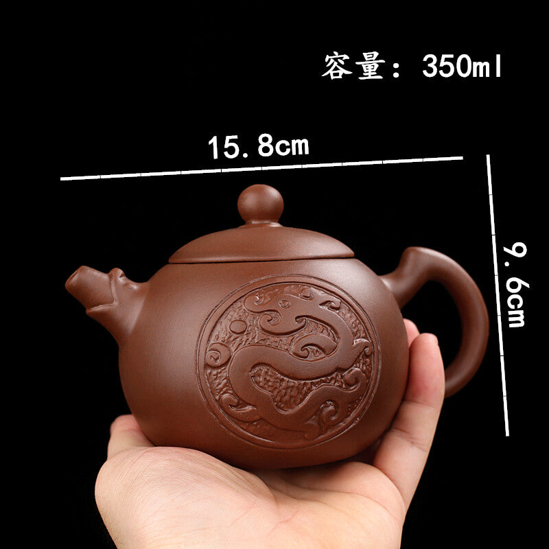 6.22" Chinese Yixing Zisha Clay Pottery Teapot Hand Carved Dragon Clay Pot Decor