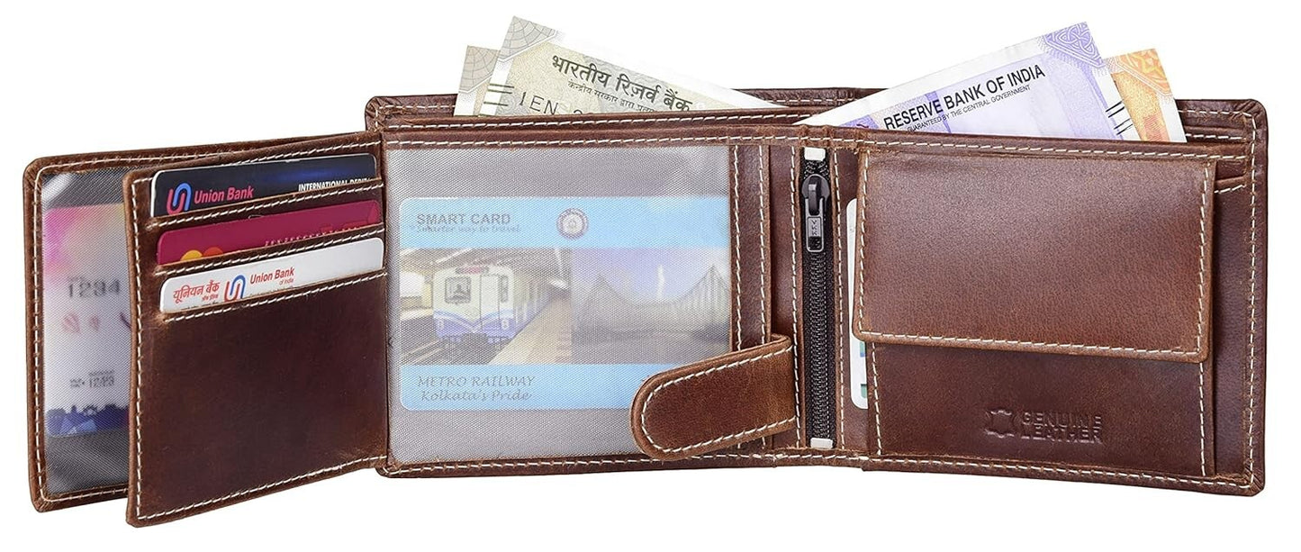 New Caramel Brown Bi-Fold Leather Men's Wallet RFID Protection Gift Item
