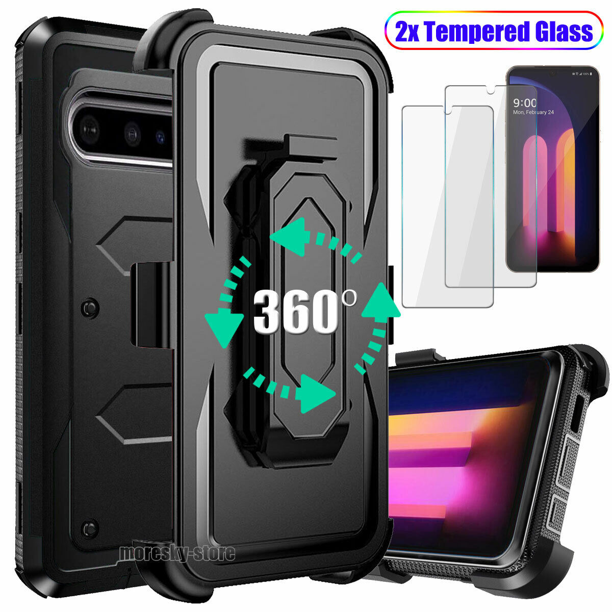 Case For LG V60 ThinQ 5G Clip Belt Stand Rubber Cover / Tempered Glass Protector