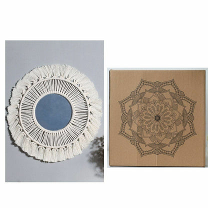Wall Mirrors Macrame Boho Handmade Round Aesthetic Home Decor Glass Cotton 25cm