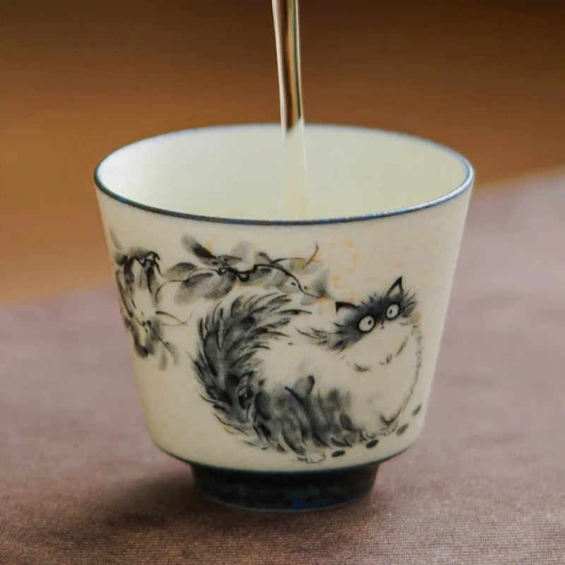 44ml Ceramic Handpainted Cute Cat Teacup Tea-tasting Fragrance Cup Master Cup