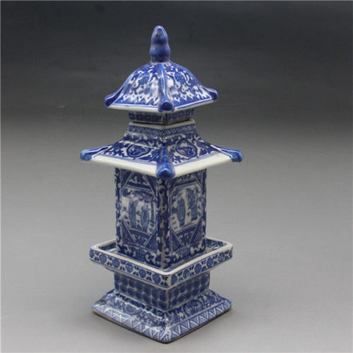 Collect Antique Chinese Blue and White Porcelain Layered Tower Vases Decor