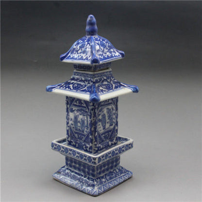 Collect Antique Chinese Blue and White Porcelain Layered Tower Vases Decor