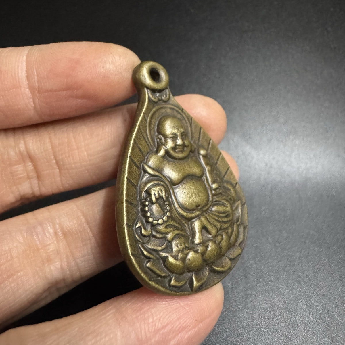 Pure Brass Maitreya Buddha Pendant Laughing Buddha Amulet Necklace Charm