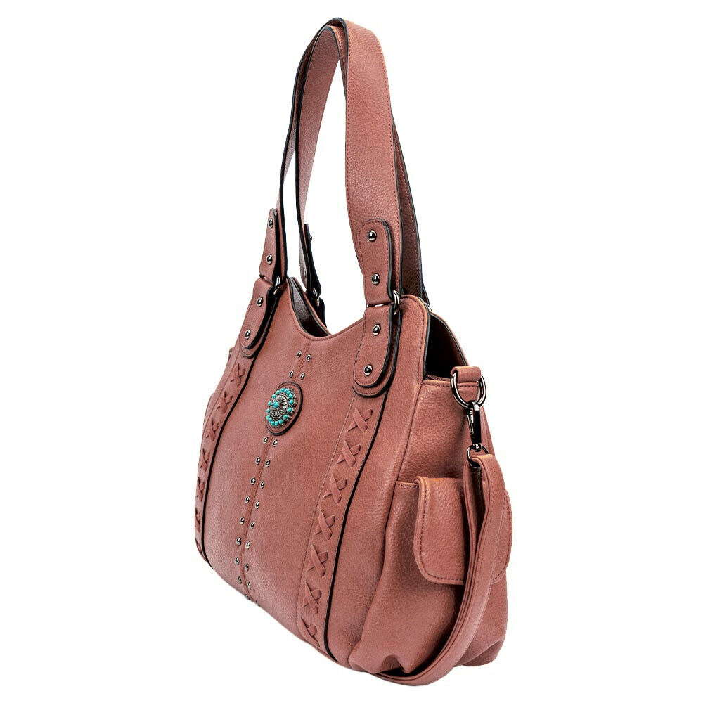 2x Women Shoulder Handbag Bag Concealed Carry Studs Stitch Hobo Bag With Purse