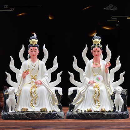 Resin Nine Tailed Fox Fairy Buddha Statues FengShui Accessories Home Decoration