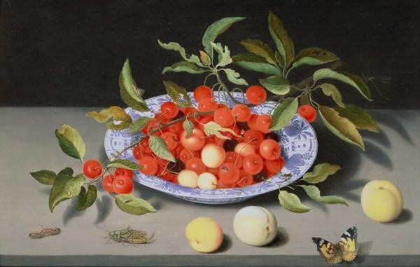 Oil painting Still-Life-of-Cherries-and-Peaches-Balthasar-van-der-Ast-oil-painti