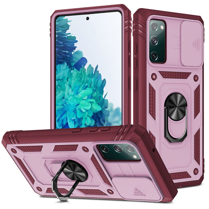 For Samsung Galaxy S20 FE / 5G Ring Stand Case w/ Camera Slide Cover Accessories