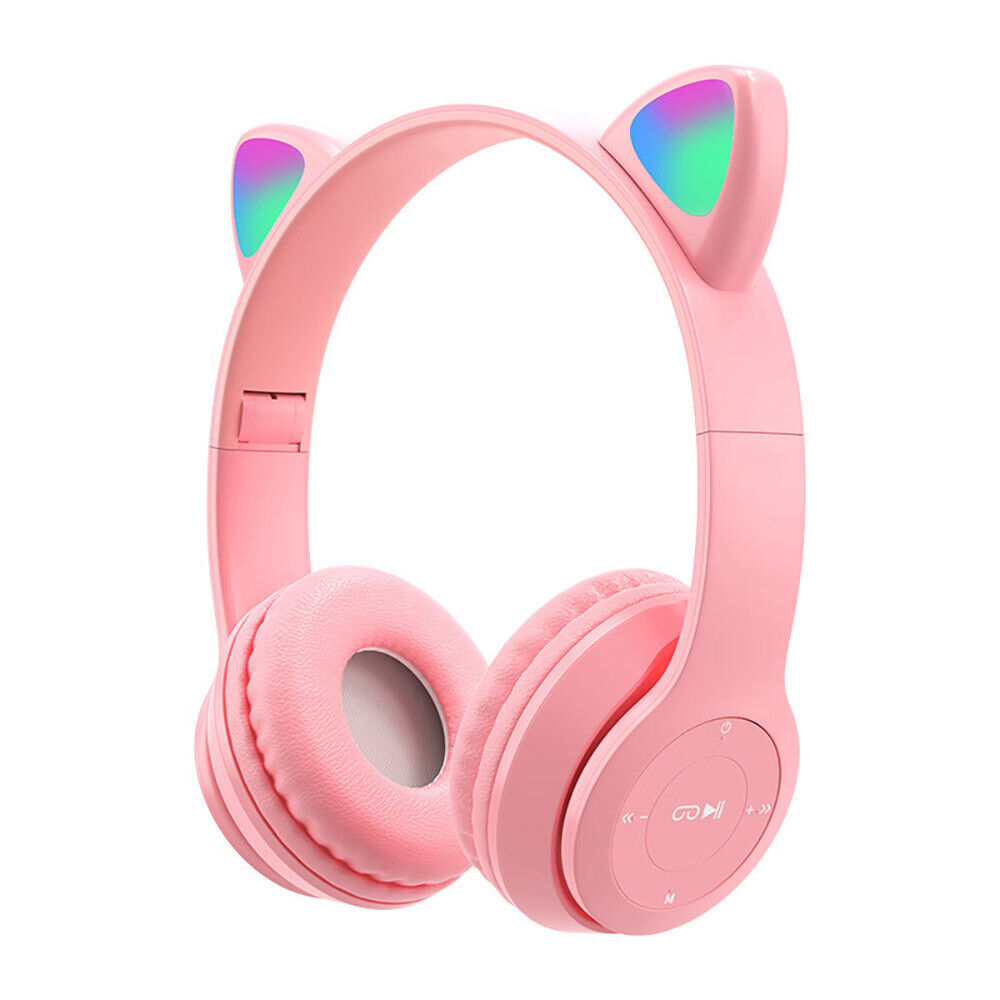 Bluetooth 5.0 Wireless Cat Rabbit Ear Headsets LED Headphones For Kids Girls Boy