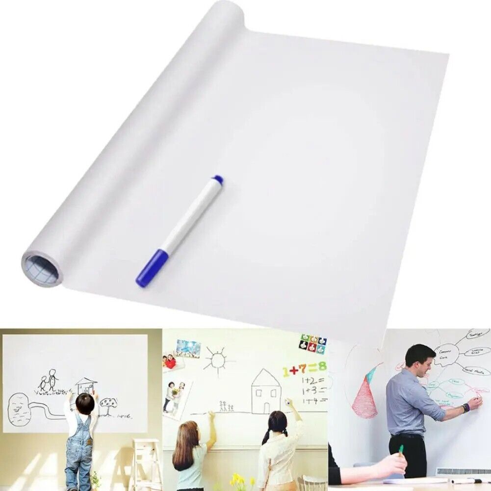 Whiteboard Stickers PVC Waterproof Wallpaper Decor Message Board W/ Pen 45x200cm