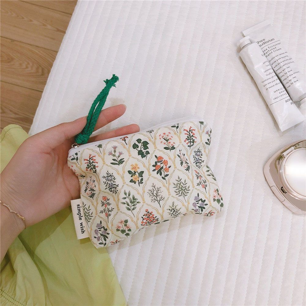 Floral Print Cosmetic Bag Cute Small Makeup Lipstick Bag Cotton Purse Pocket 1PC