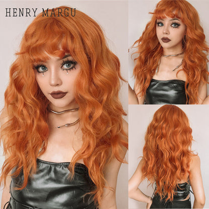 Long Wavy Wigs with Bangs Cosplay Party Synthetic Hair Wigs for Black Women